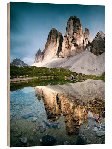 Wood print Majestic Three Peaks (Tre Cime di Lavaredo) mountains in the Dolomites, Italy