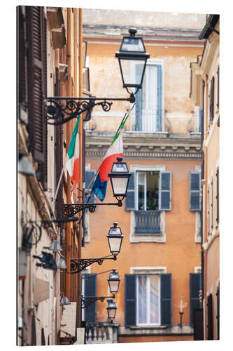 Galleritryk Street in the centre of old town with italian flags, Rome, Italy