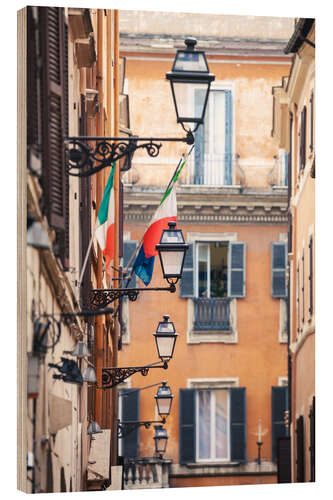 Trätavla Street in the centre of old town with italian flags, Rome, Italy