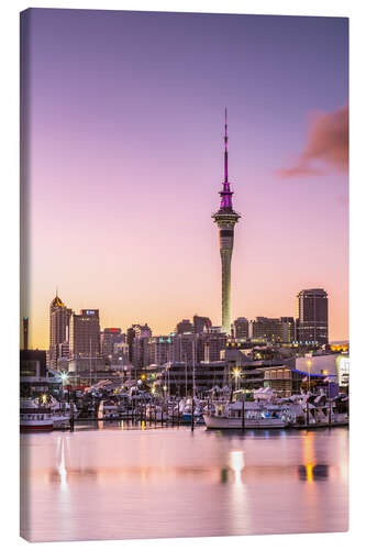 Leinwandbild Skyline von Auckland Stadt und den Hafen bei Sonnenaufgang, Neuseeland