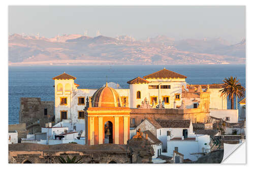 Muursticker Strait of Gibraltar and town of Tarifa at sunset, Andalusia, Spain