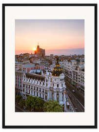Gerahmter Kunstdruck Gran Via bei Sonnenuntergang