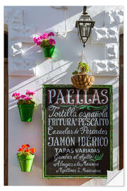 Muursticker Typical whitewashed ornate wall and paella sign, Andalusia Spain