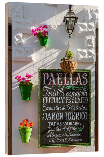 Holzbild Typische verzierte Wand und Paella-Zeichen, Andalusien Spanien