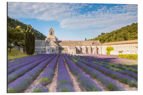 Stampa su alluminio Abbazia di Sénanque con campo di lavanda, Provenza, Francia