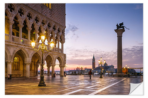 Selvklebende plakat St Mark square and Doges palace at sunrise, Venice, Italy