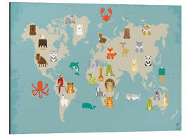 Magnettafel Weltkarte mit Tieren