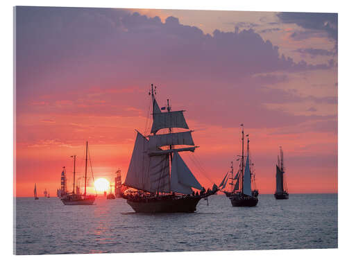 Acrylic print Sailing ships on the Baltic Sea in the evening