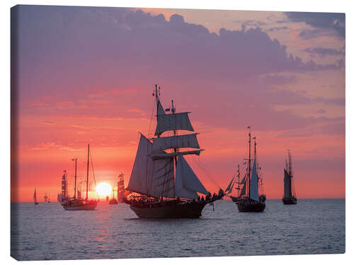 Canvas print Sailing ships on the Baltic Sea in the evening