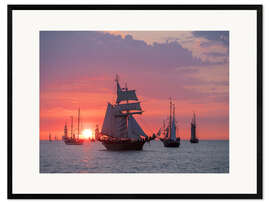 Framed art print Sailing ships on the Baltic Sea in the evening