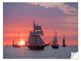 Selvklebende plakat Sailing ships on the Baltic Sea in the evening