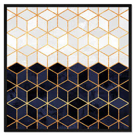 Gerahmter Kunstdruck White and navy cubes