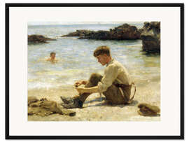 Gerahmter Kunstdruck Lawrence als Kadett am Newporth Strand - Henry Scott Tuke