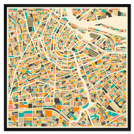 Gerahmter Kunstdruck Amsterdam Karte bunt - Jazzberry Blue