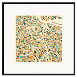 Ingelijste kunstdruk Amsterdam map colorful