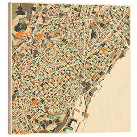 Cuadro de madera  Mapa de Barcelona I - Jazzberry Blue