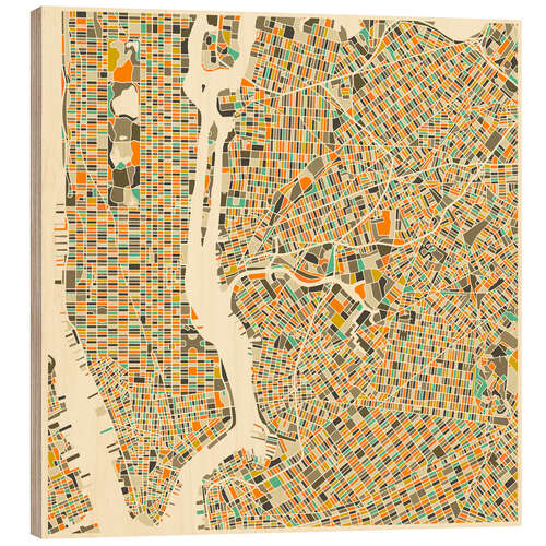 Cuadro de madera Mapa de Nueva York colorido