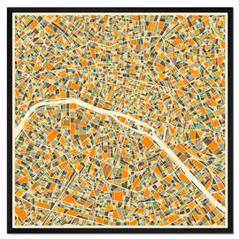 Gerahmter Kunstdruck Paris Karte bunt