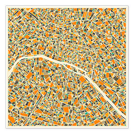 Print  Paris map colorful - Jazzberry Blue