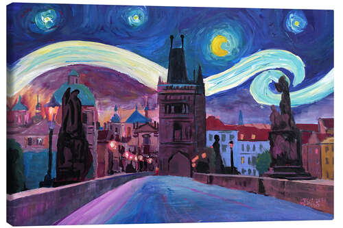 Canvas print Starry Night in Prague   Van Gogh Inspirations on Charles Bridge in Czech Republic