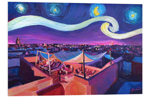 PVC-tavla Starry Night in Marrakech   Van Gogh Inspirations on Fna Market Place in Morocco