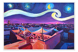 Poster  Starry Night in Marrakech Van Gogh Inspirations on Fna Market Place in Morocco - M. Bleichner