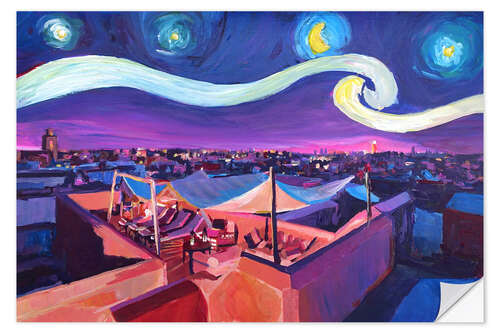Naklejka na ścianę Starry Night in Marrakech   Van Gogh Inspirations on Fna Market Place in Morocco