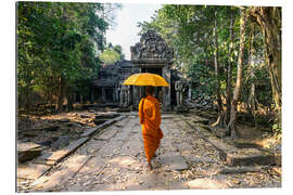 Galleriataulu Monk with umbrella walking in Angkor Wat temple, Cambodia