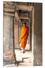 Gallery print Monk walking inside Agkor Wat temple, Cambodia