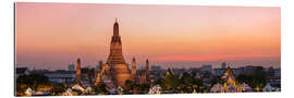 Tableau en plexi-alu Panorama du Wat Arun au coucher du soleil, Bangkok, Thaïlande