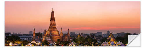 Selvklebende plakat Panoramic of Wat Arun temple at sunset, Bangkok, Thailand