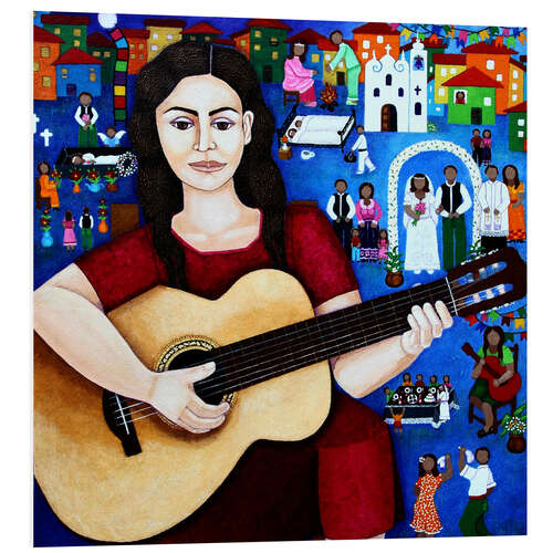 Foam board print Violeta Parra playing "casamiento de negros"