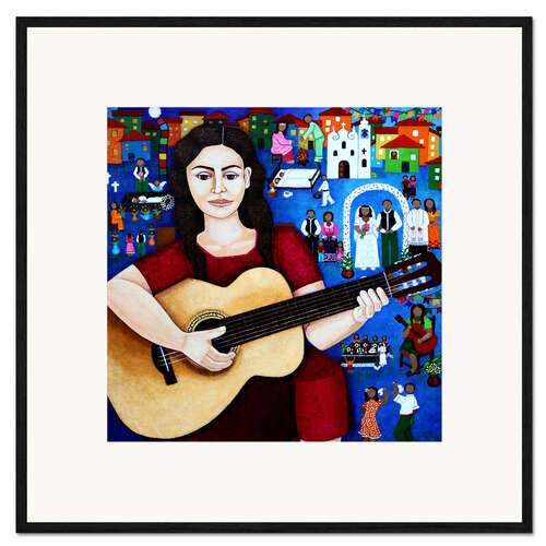 Framed art print Violeta Parra playing "casamiento de negros"