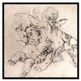 Gerahmter Kunstdruck Drei Putten fliegen mit einer Taube