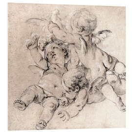 Foam board print Three putti fly with a dove