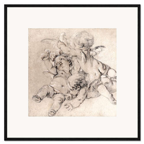 Framed art print Three putti fly with a dove