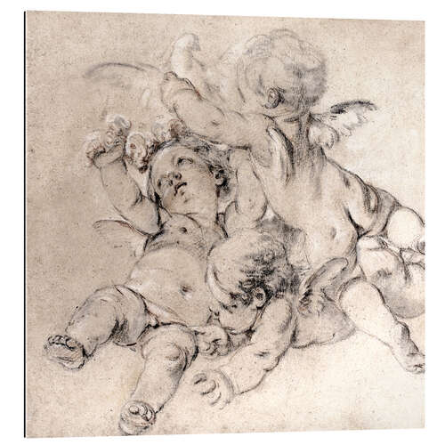 Quadro em plexi-alumínio Three putti fly with a dove