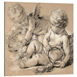 Aluminiumtavla Winged Putti with Flowers