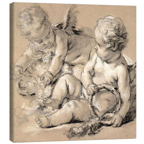 Canvas print Winged Putti with Flowers