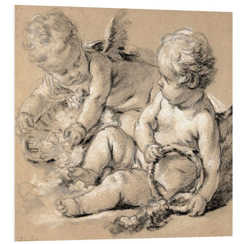 Foam board print Winged Putti with Flowers