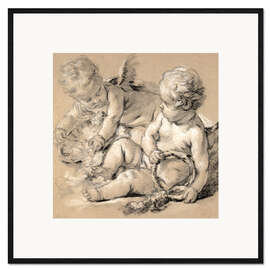 Kehystetty taidepainatus Winged Putti with Flowers