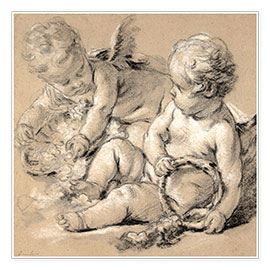 Wall print  Winged Putti with Flowers - François Boucher
