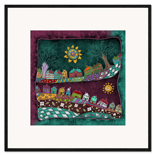 Framed art print Happy World in Petrol