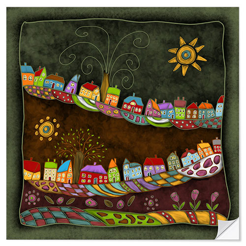 Muursticker Happy World in Green