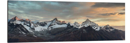 Stampa su alluminio Panorama from Gornergrat at sunrise  Obergabelhorn, Zinalrothorn, Weisshorn and Bietschorn mountain