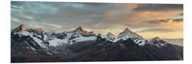 Foam board print Panorama from Gornergrat at sunrise  Obergabelhorn, Zinalrothorn, Weisshorn and Bietschorn mountain