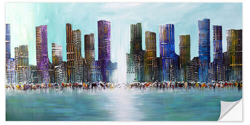 Selvklebende plakat Blue Skyline City