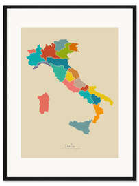Gerahmter Kunstdruck Italien Landkarte Modern Map Artwork Design