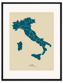 Gerahmter Kunstdruck Italien Landkarte Modern Map Artwork Design