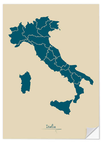 Selvklebende plakat Map of Italy